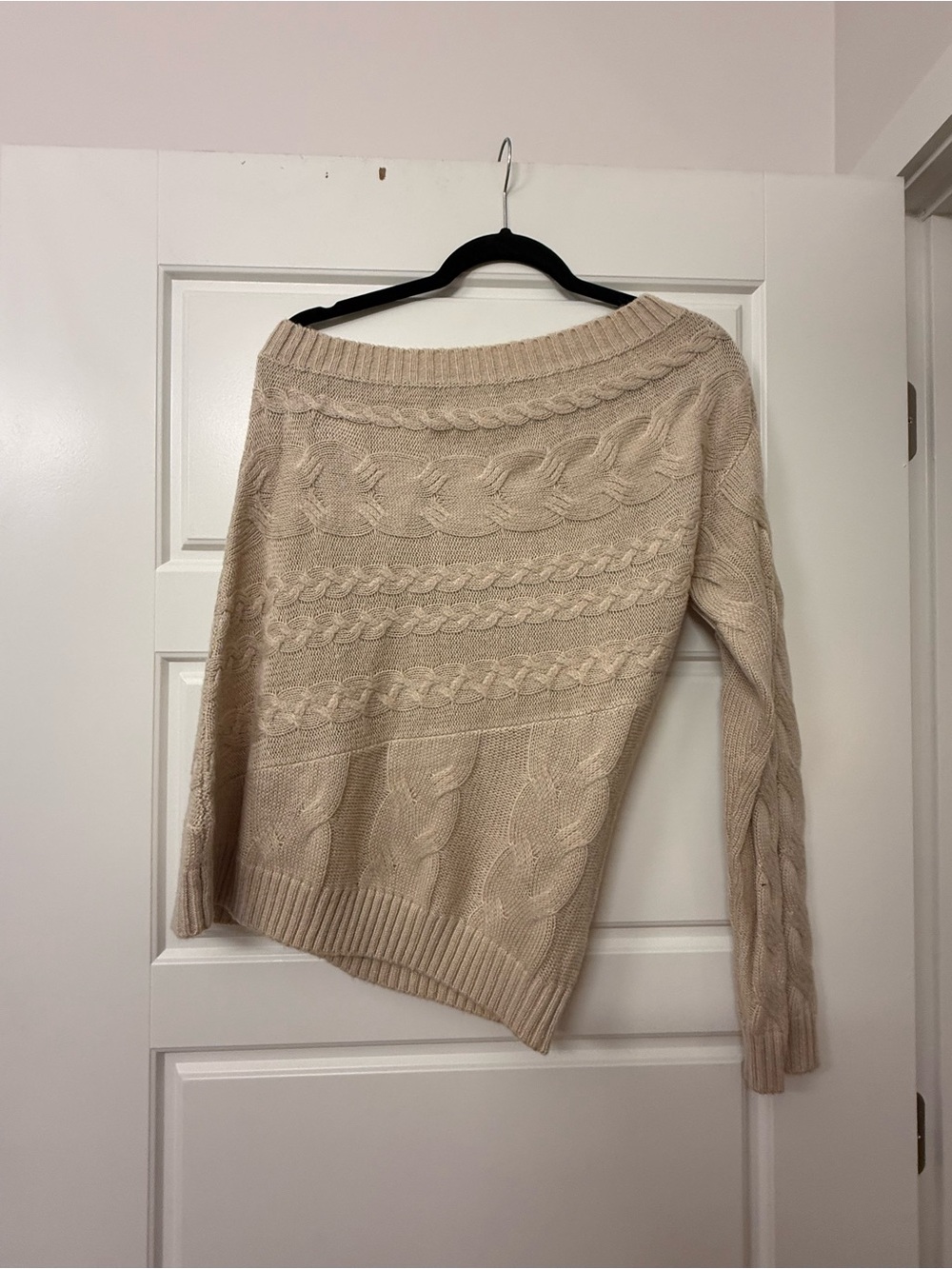 Peach Love California Cream Cable-Knit Off-Shoulder Sweater